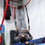 Aerial hoop student in a toe hang