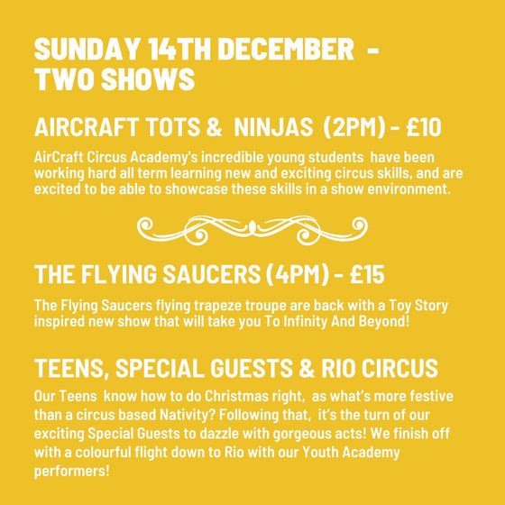 Sunday 14th Dec 2025  - AirCraft Tots & Ninjas Showcase -Greenwich Circus Festival  2025