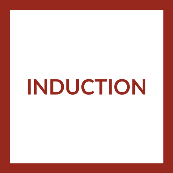 Induction written in red text on a white background surrounded by a red border